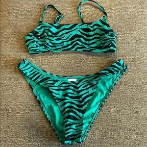Green and Black Zebra Print Bikini Set